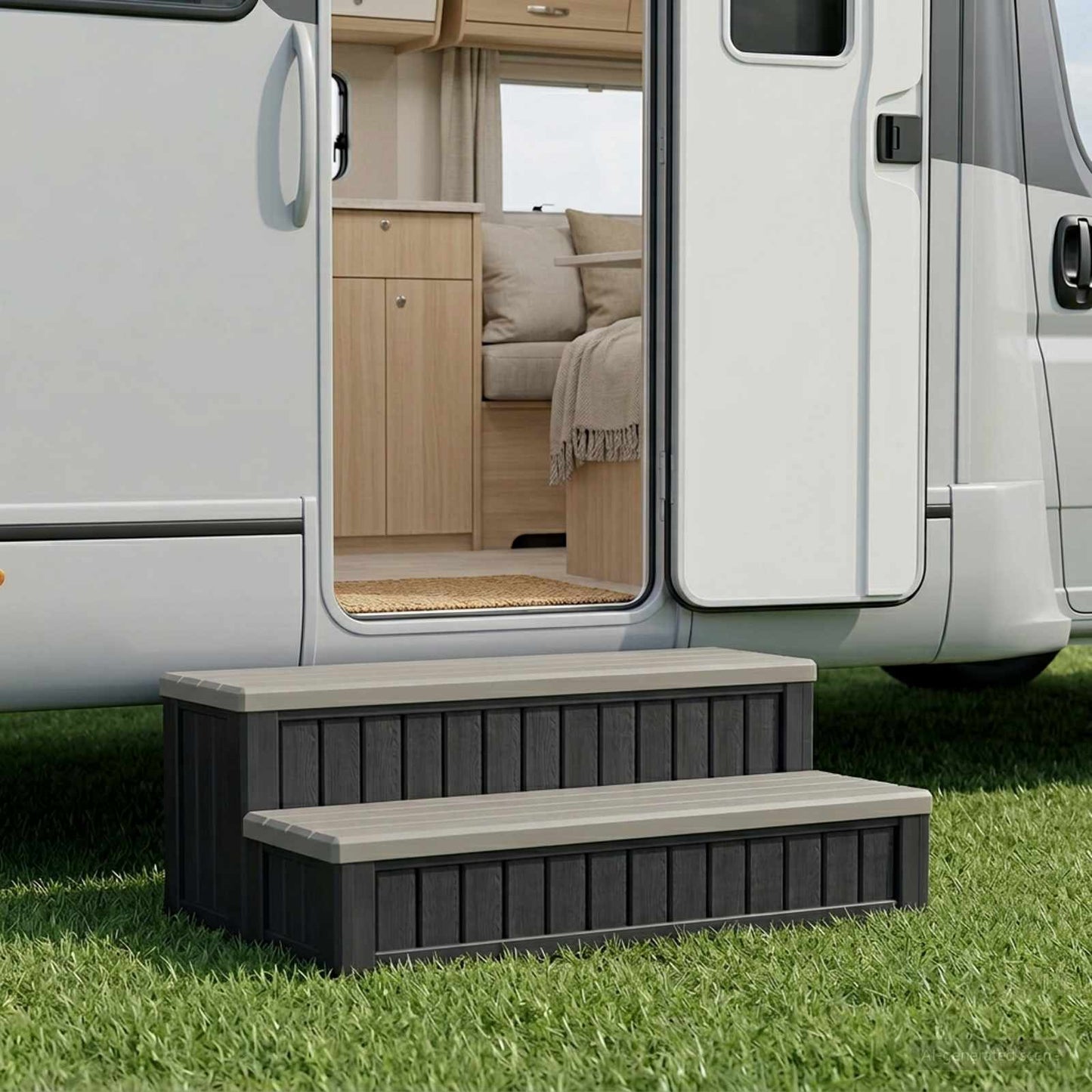 Hot Tub Step with Storage 2-Step Brown and Grey 93 x 57 x 35 cm