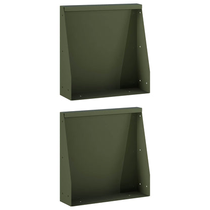 Retaining Wall 2 pcs 40 x 12 x 50 cm Steel Olive Green
