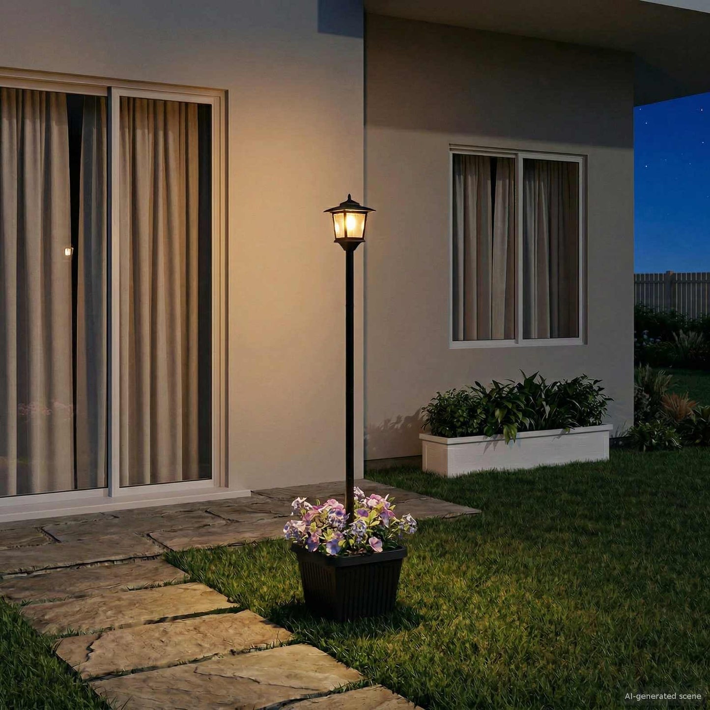 Solar Lamp Post with Planter Black 32 x 32 x 158 cm