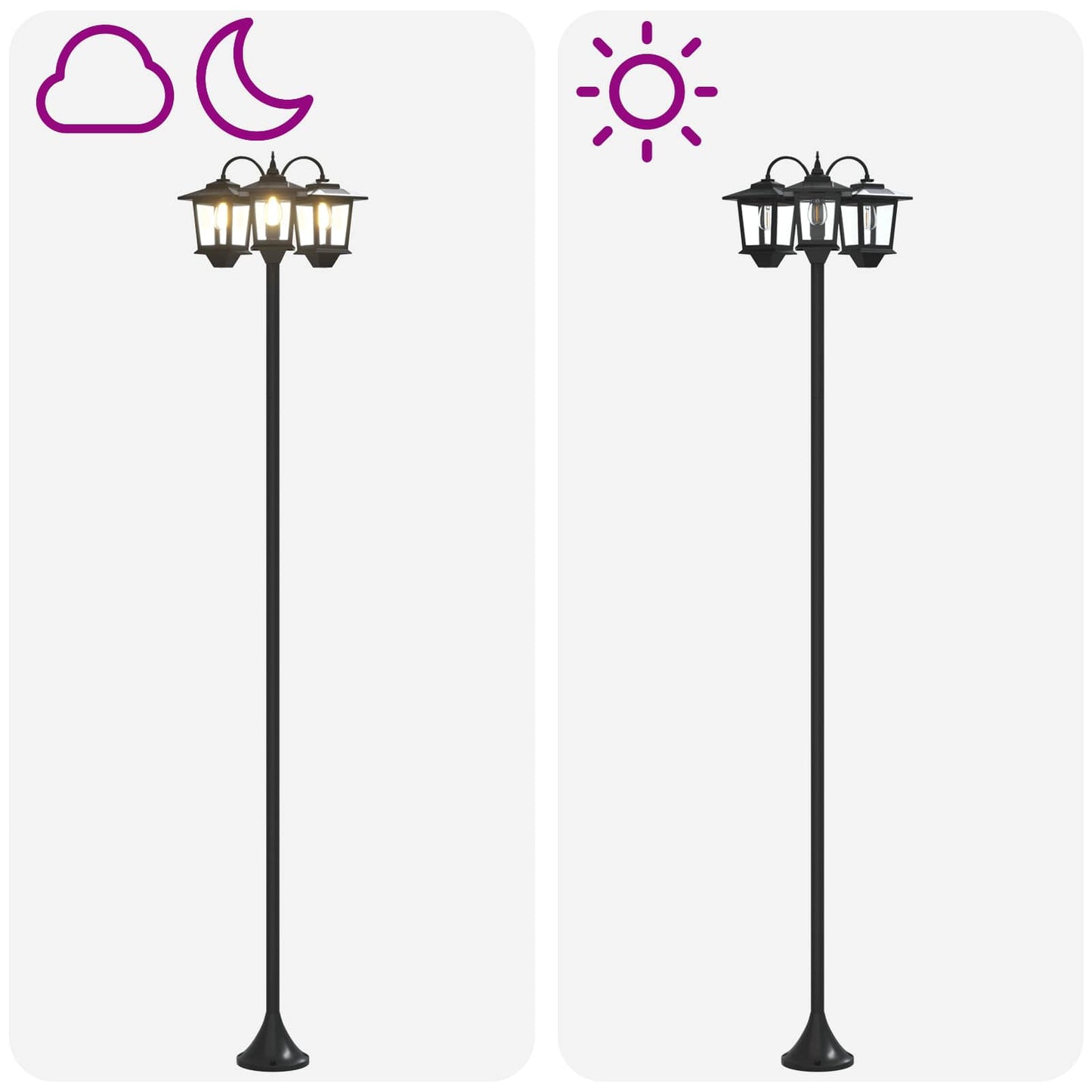3-Head Lamp Post Black 16 x 16 x 187 cm Aluminum and ABS