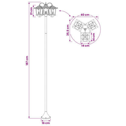 3-Head Lamp Post Black 16 x 16 x 187 cm Aluminum and ABS