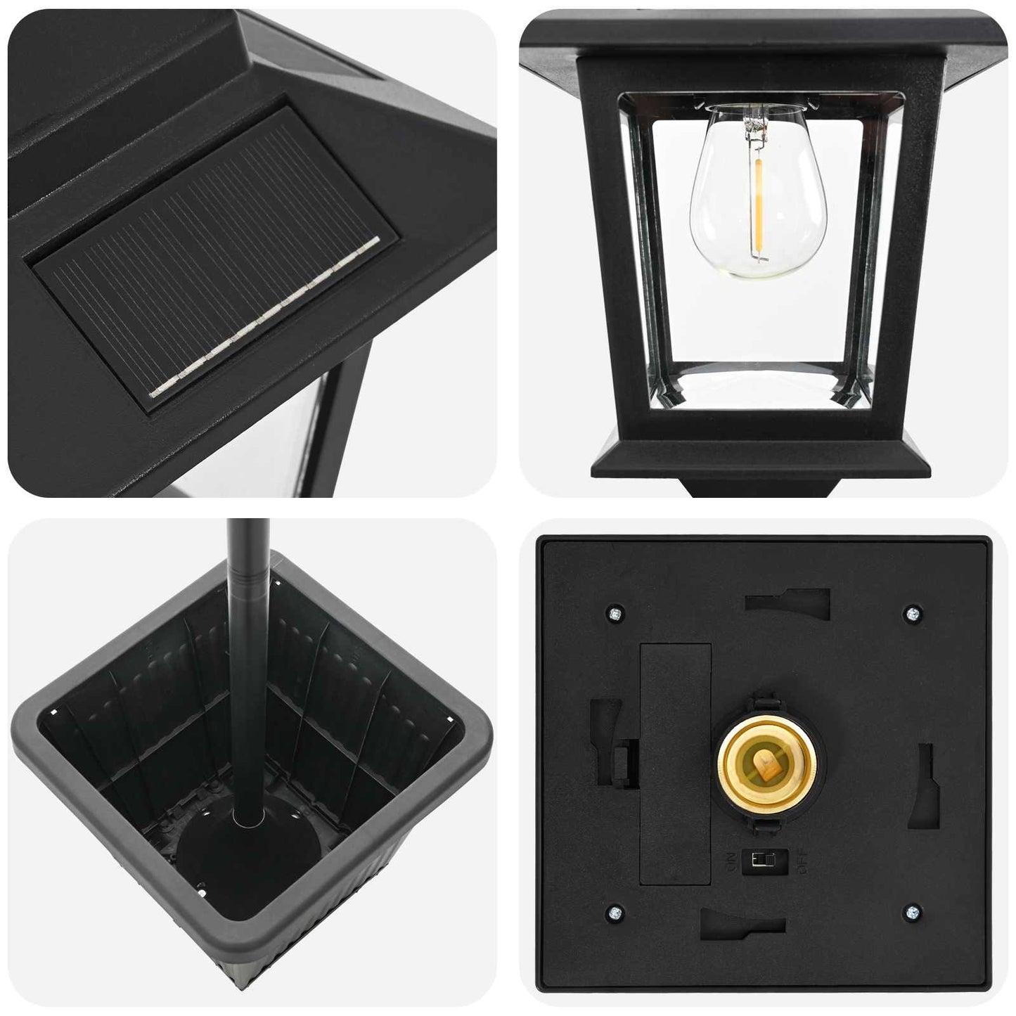 3-Head Lamp Post with Planter Black 32 x 32 x 188 cm