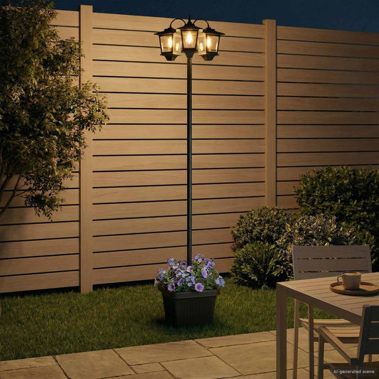3-Head Lamp Post with Planter Black 32 x 32 x 188 cm