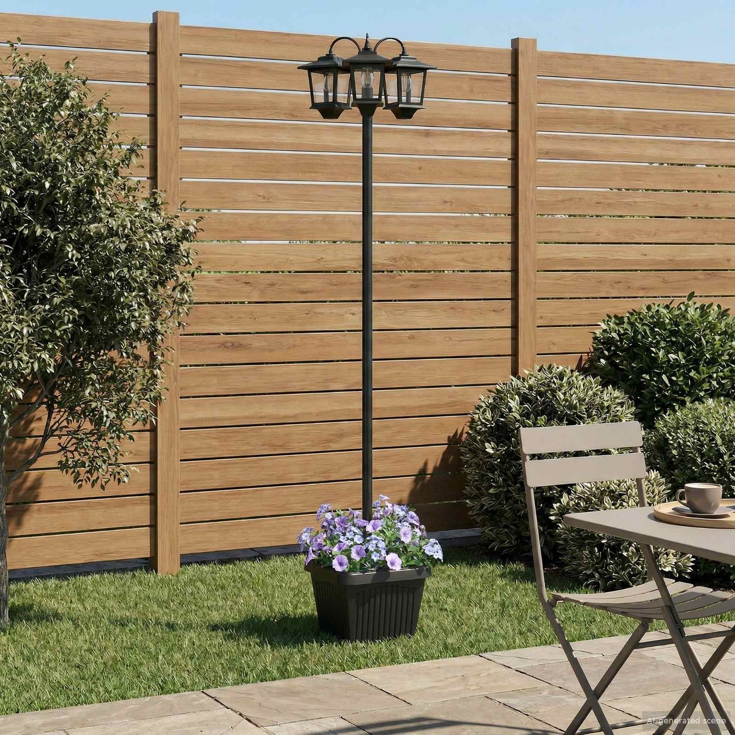 3-Head Lamp Post with Planter Black 32 x 32 x 188 cm