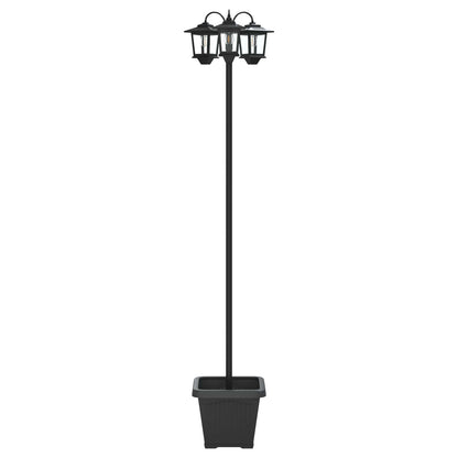 3-Head Lamp Post with Planter Black 32 x 32 x 188 cm