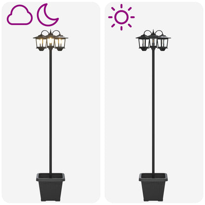 3-Head Lamp Post with Planter Black 32 x 32 x 188 cm