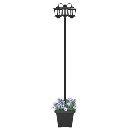 3-Head Lamp Post with Planter Black 32 x 32 x 188 cm