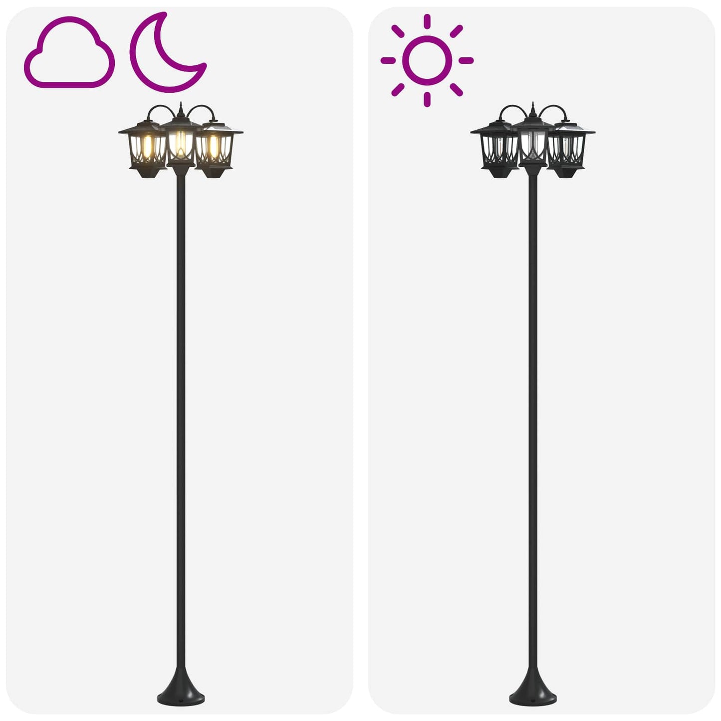 3-Head Lamp Post Black 16 x 16 x 187 cm Aluminum and ABS