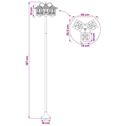 3-Head Lamp Post Black 16 x 16 x 187 cm Aluminum and ABS
