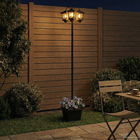 3-Head Lamp Post with Planter Black 32 x 32 x 188 cm