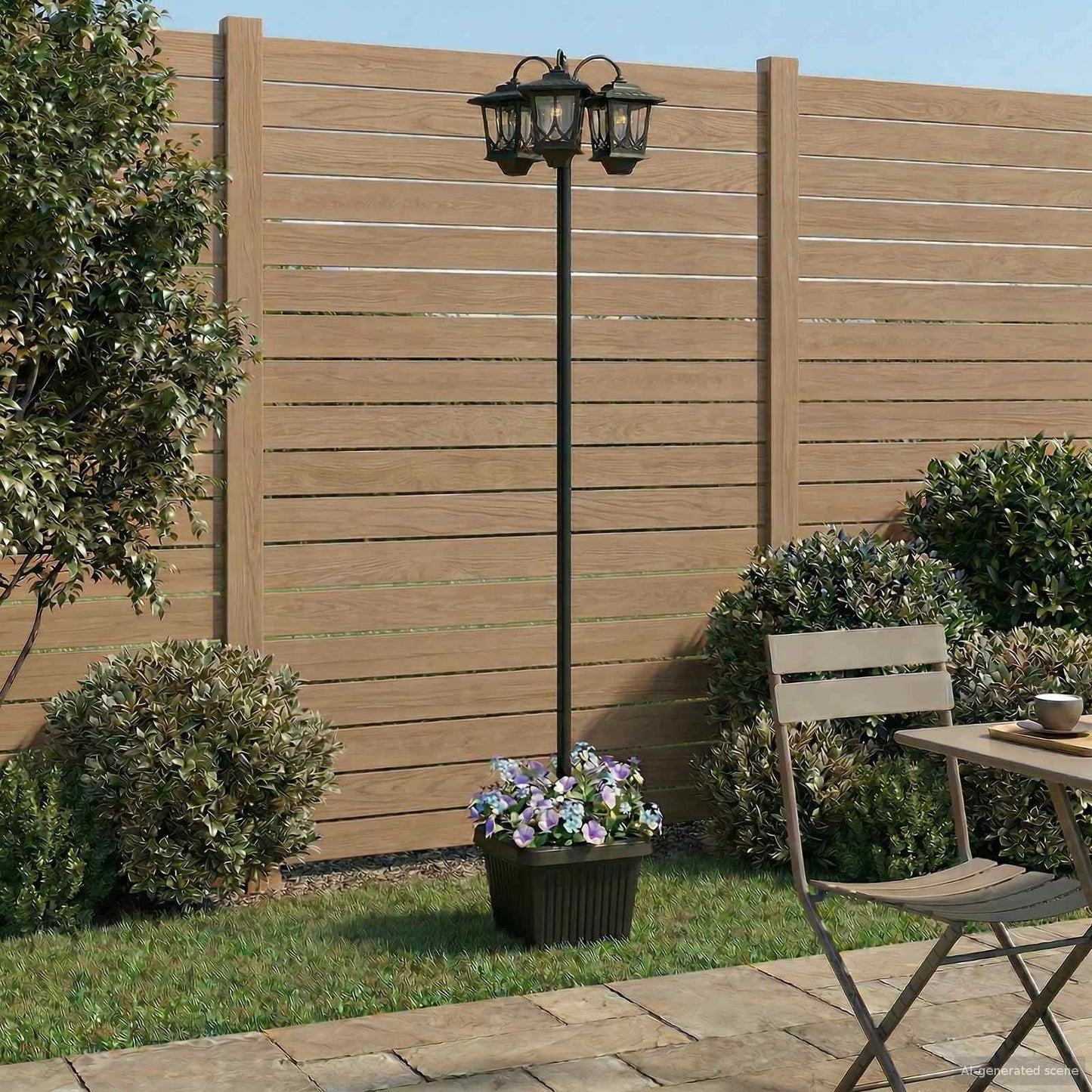 3-Head Lamp Post with Planter Black 32 x 32 x 188 cm