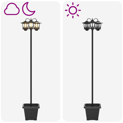 3-Head Lamp Post with Planter Black 32 x 32 x 188 cm