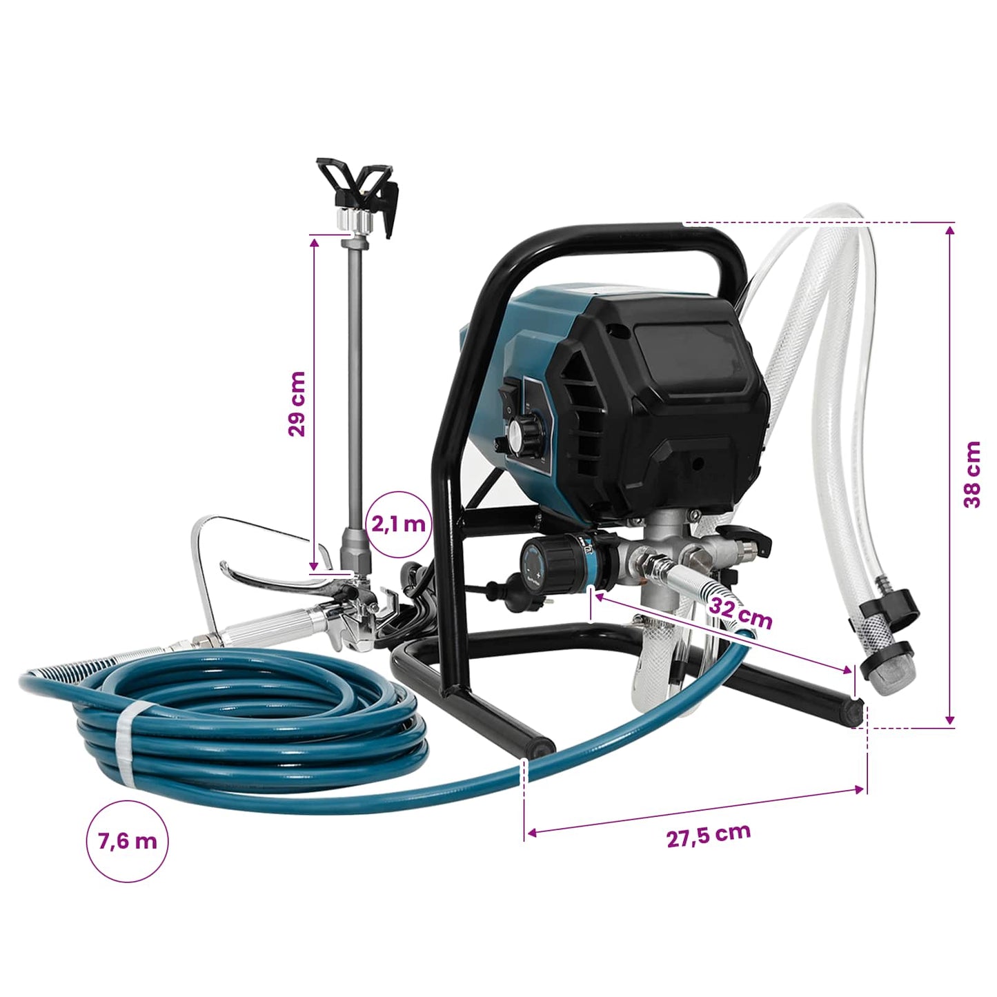 Airless Paint Sprayer 7.6 m Hose 220V 1.5 L/min 200 Bar