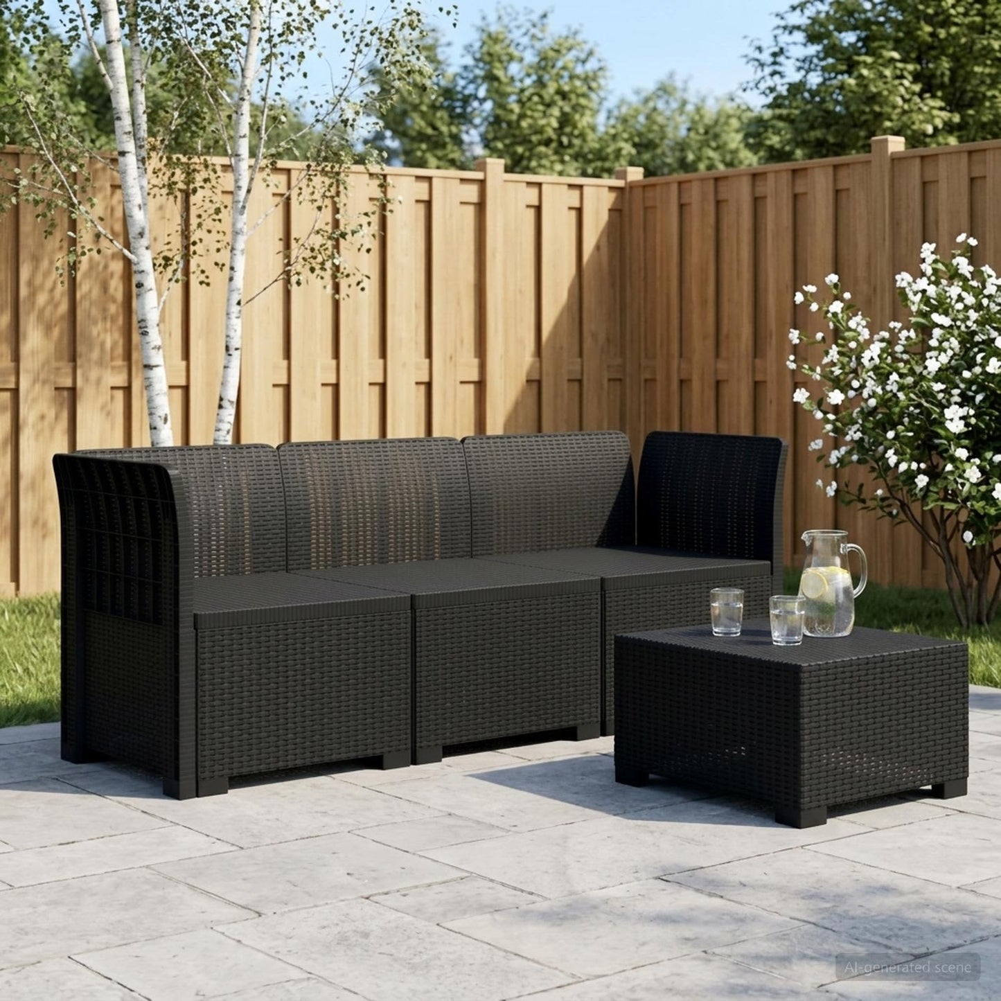 3-Seater Garden Sofa Rattan Look PP Anthracite