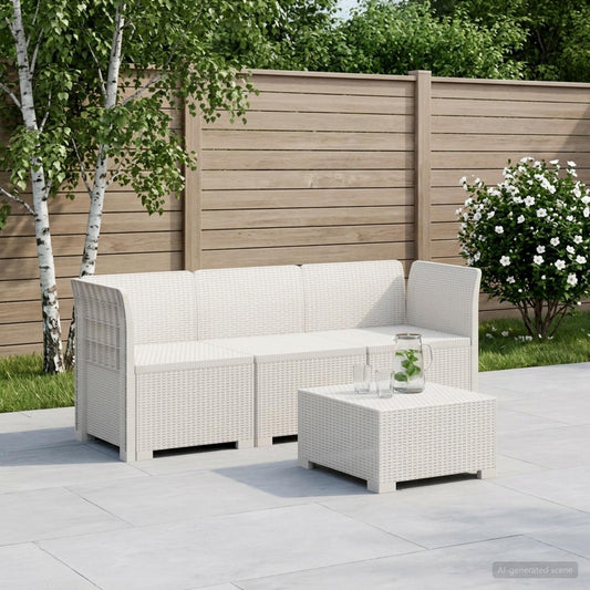 3-Seater Garden Sofa Rattan Look PP White