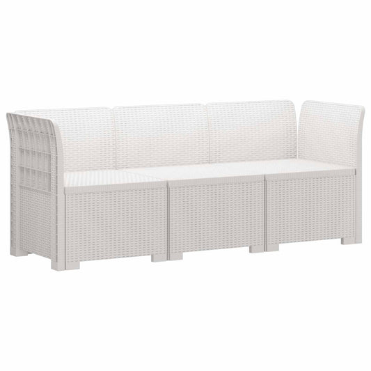 3-Seater Garden Sofa Rattan Look PP White