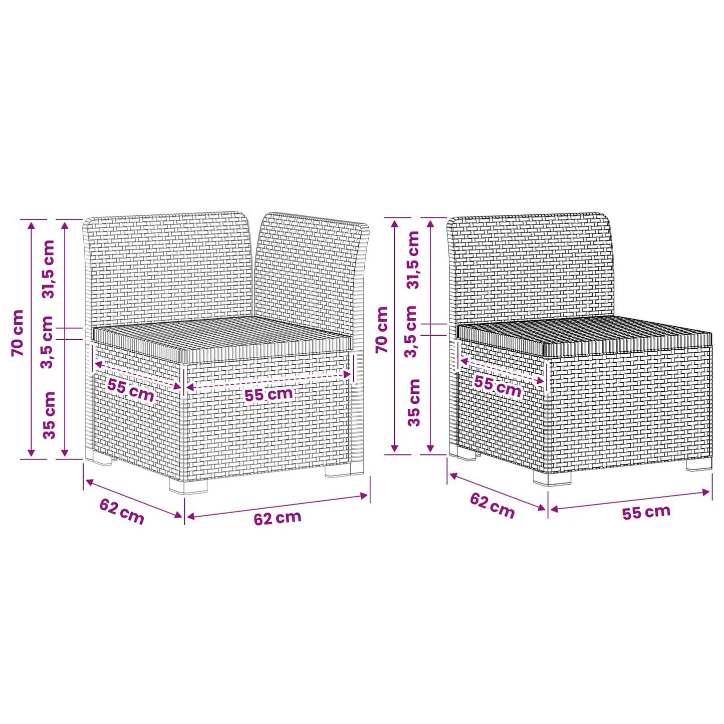 3-Seater Garden Sofa Rattan Look PP Light Grey