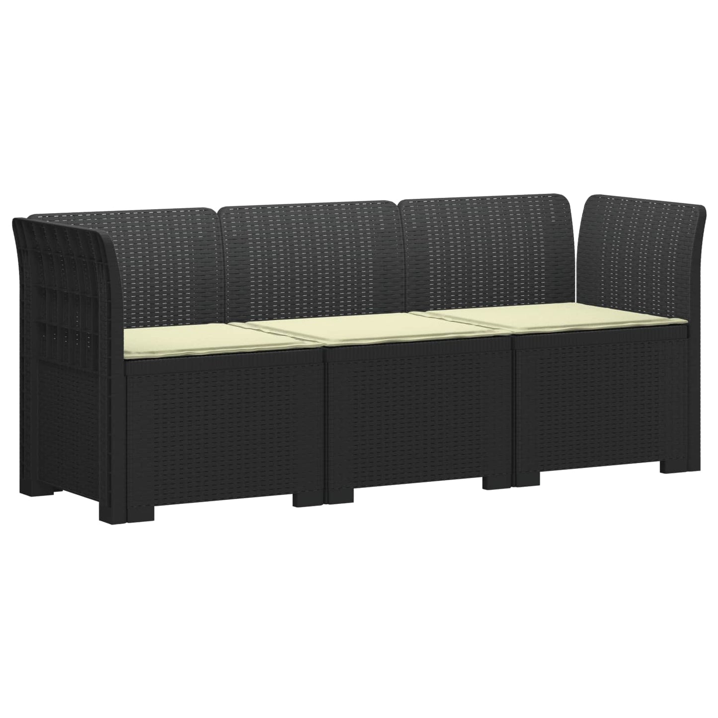 3-Seater Garden Sofa with Cushions Rattan Look PP Anthracite