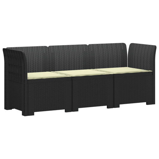 3-Seater Garden Sofa with Cushions Rattan Look PP Anthracite