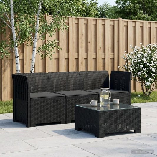 3-Seater Garden Sofa with Cushions Rattan Look PP Anthracite