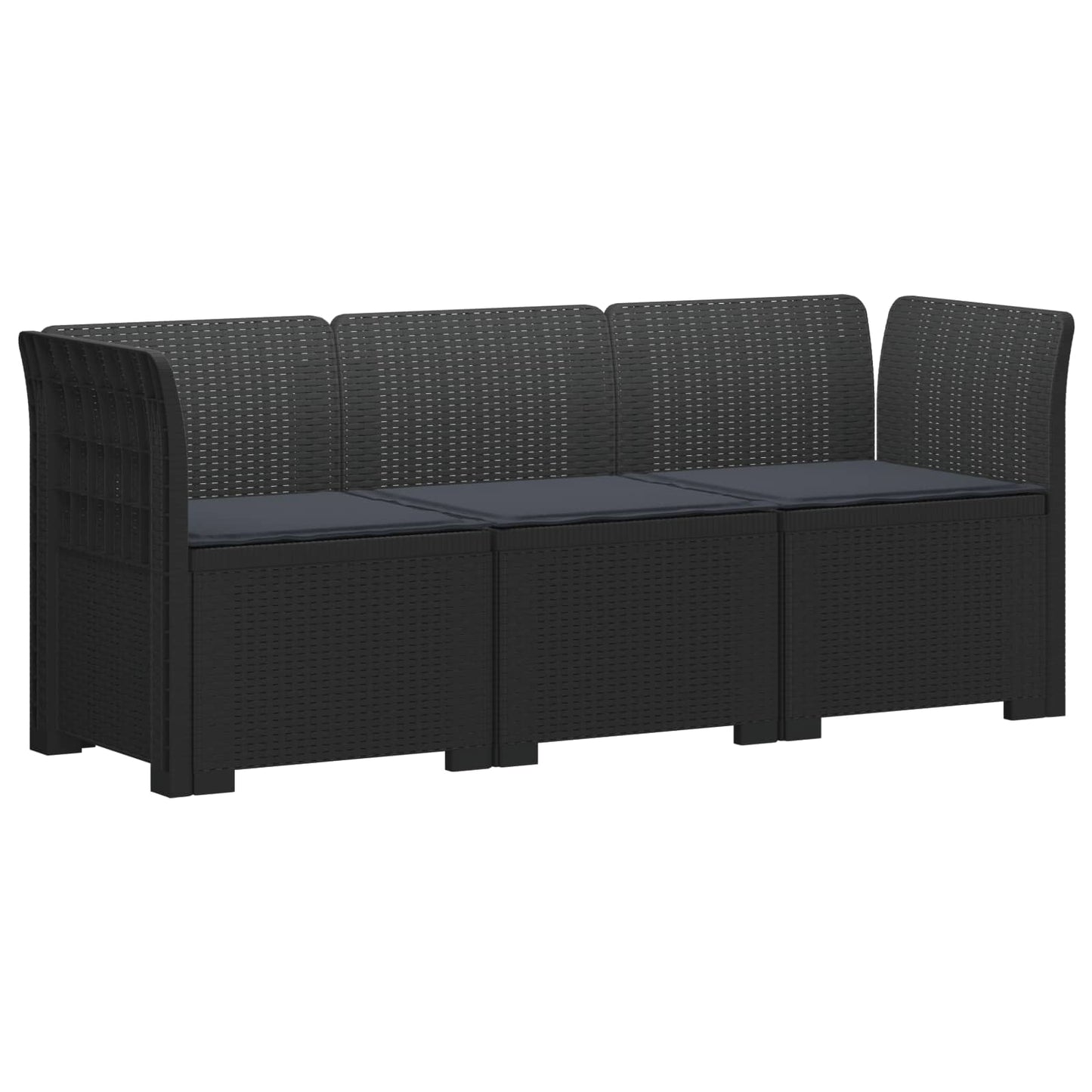 3-Seater Garden Sofa with Cushions Rattan Look PP Anthracite