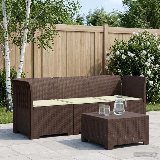 3-Seater Garden Sofa with Cushions Rattan Look PP Brown