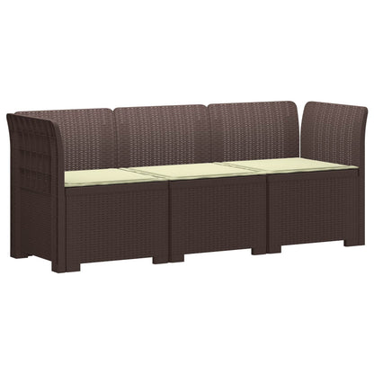 3-Seater Garden Sofa with Cushions Rattan Look PP Brown
