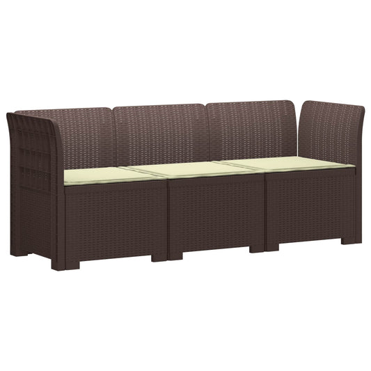 3-Seater Garden Sofa with Cushions Rattan Look PP Brown