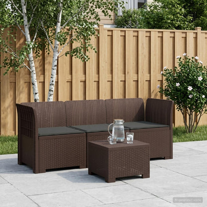 3-Seater Garden Sofa with Cushions Rattan Look PP Brown