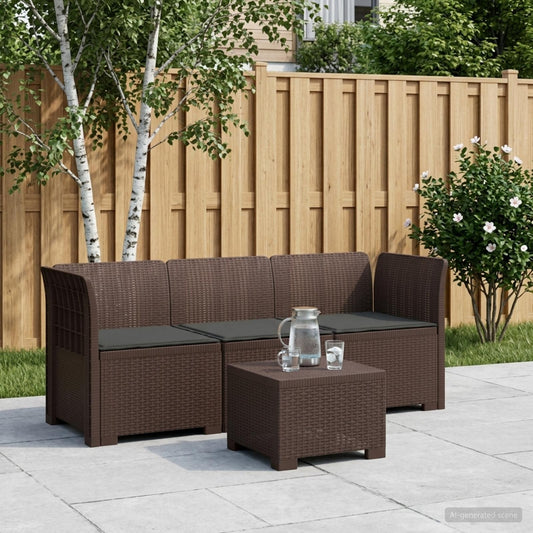 3-Seater Garden Sofa with Cushions Rattan Look PP Brown