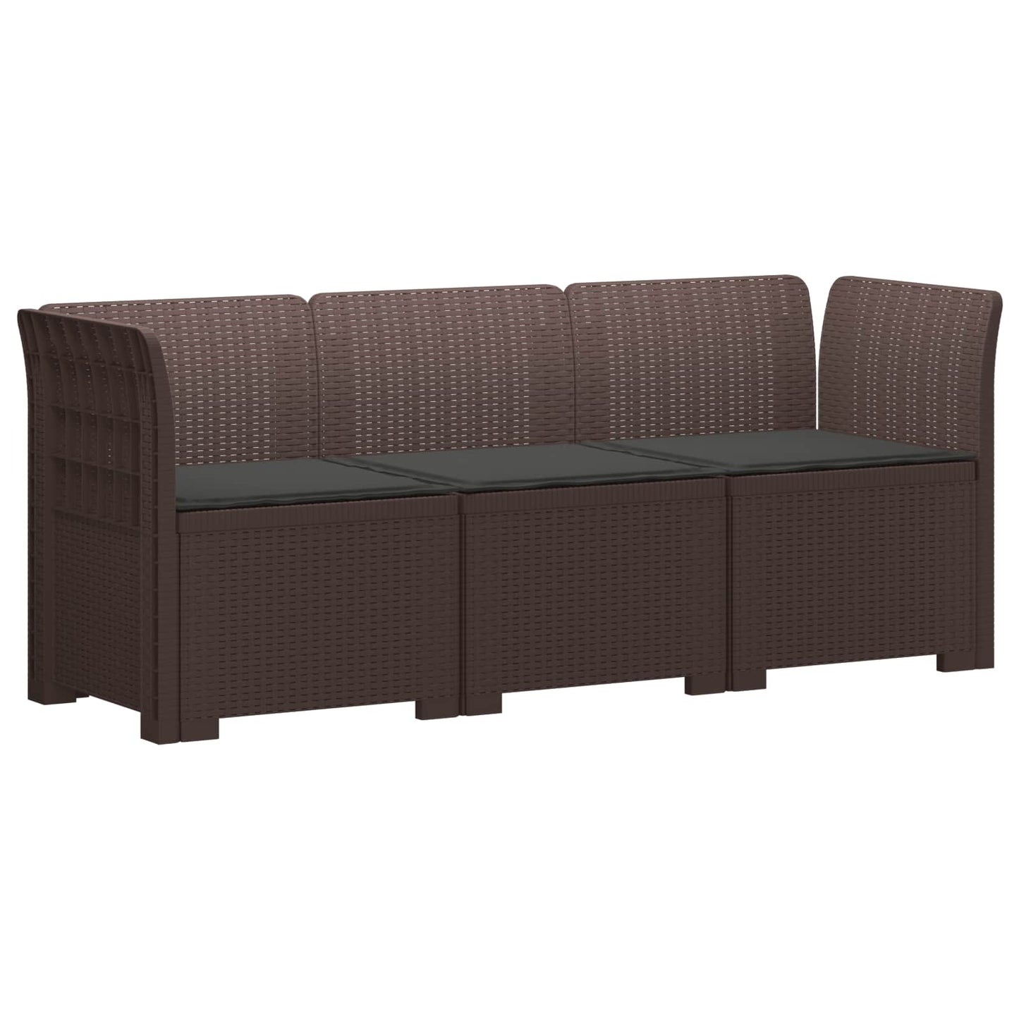 3-Seater Garden Sofa with Cushions Rattan Look PP Brown