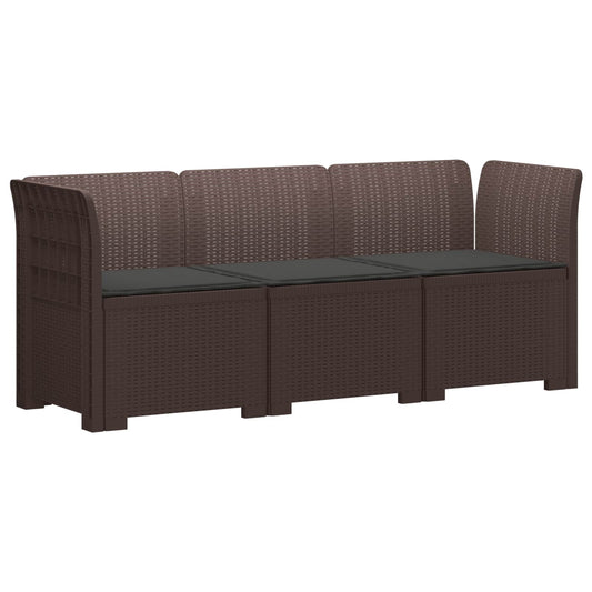 3-Seater Garden Sofa with Cushions Rattan Look PP Brown