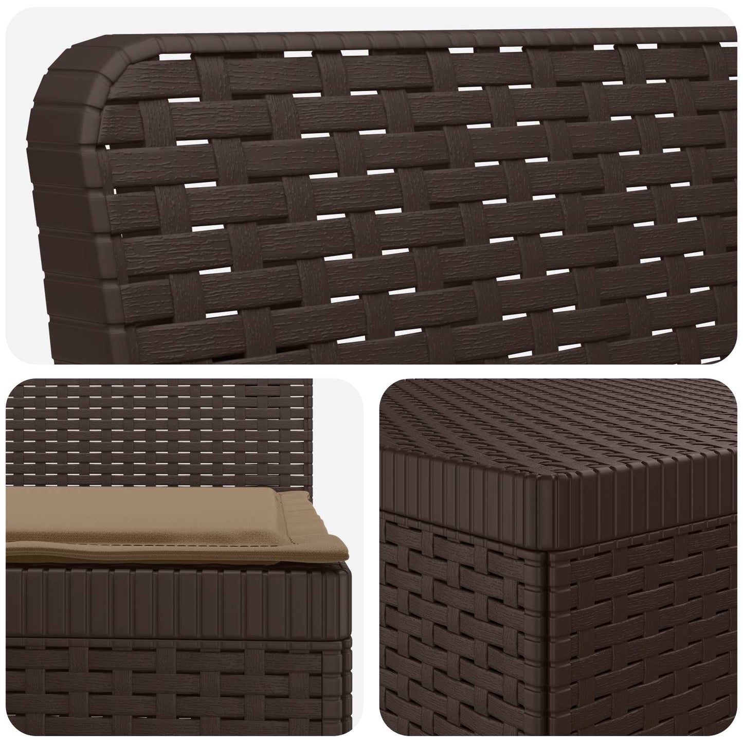 3-Seater Garden Sofa with Cushions Rattan Look PP Brown