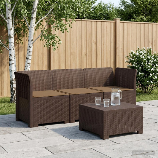 3-Seater Garden Sofa with Cushions Rattan Look PP Brown
