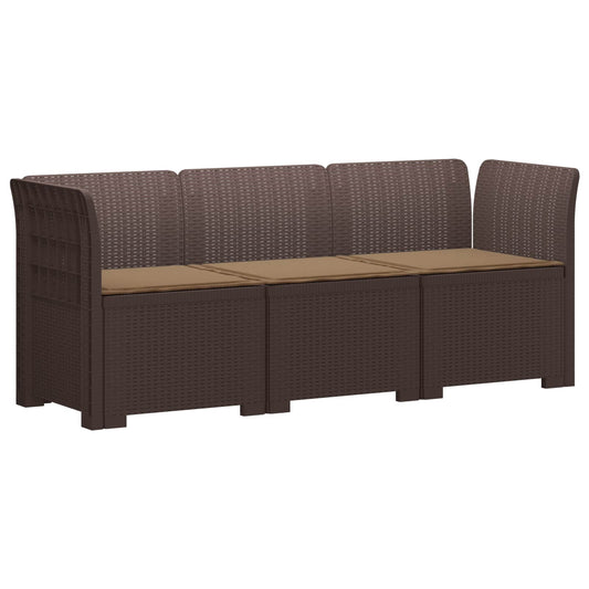 3-Seater Garden Sofa with Cushions Rattan Look PP Brown