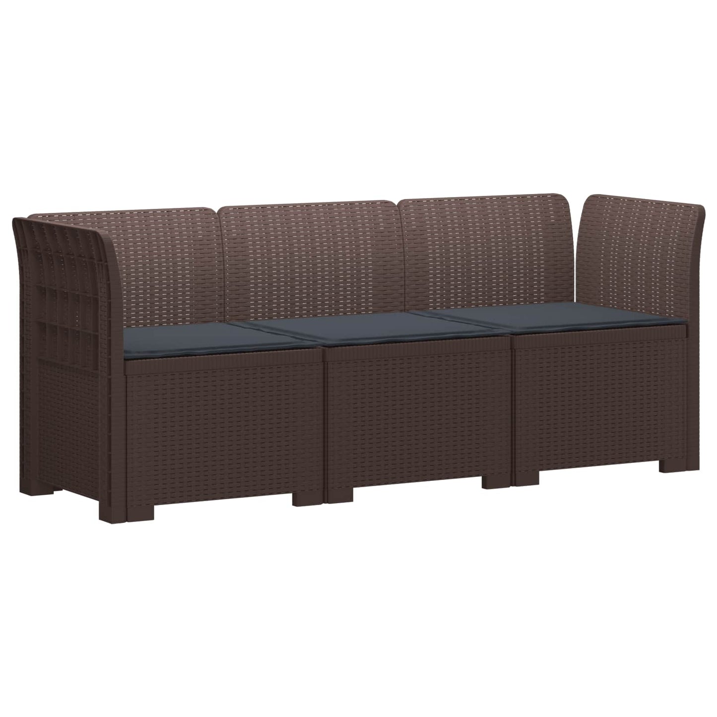 3-Seater Garden Sofa with Cushions Rattan Look PP Brown