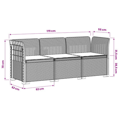 3-Seater Garden Sofa with Cushions Rattan Look PP Brown