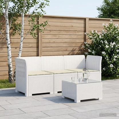 3-Seater Garden Sofa with Cushions Rattan Look PP White