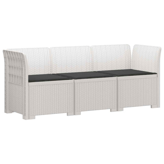 3-Seater Garden Sofa with Cushions Rattan Look PP White