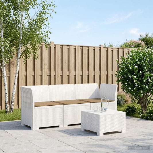 3-Seater Garden Sofa with Cushions Rattan Look PP White