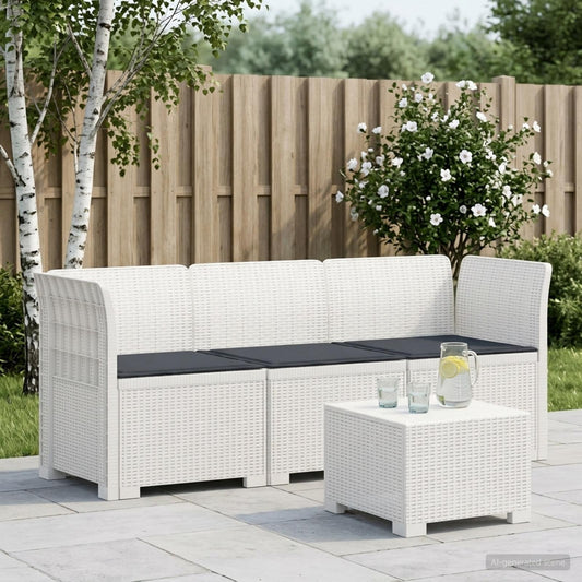 3-Seater Garden Sofa with Cushions Rattan Look PP White
