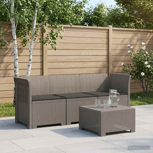 3-Seater Garden Sofa with Cushions Rattan Look PP Light Grey