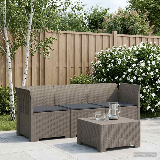 3-Seater Garden Sofa with Cushions Rattan Look PP Light Grey