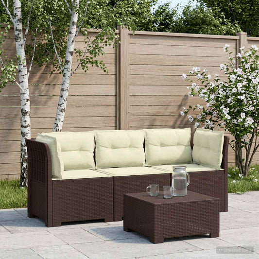 3-Seater Garden Sofa with Cushions Rattan Look PP Brown