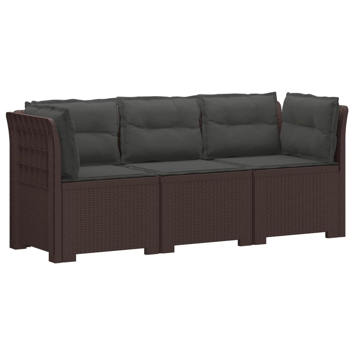 3-Seater Garden Sofa with Cushions Rattan Look PP Brown