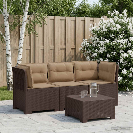 3-Seater Garden Sofa with Cushions Rattan Look PP Brown