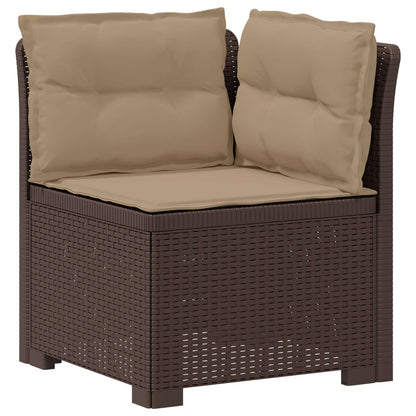 3-Seater Garden Sofa with Cushions Rattan Look PP Brown