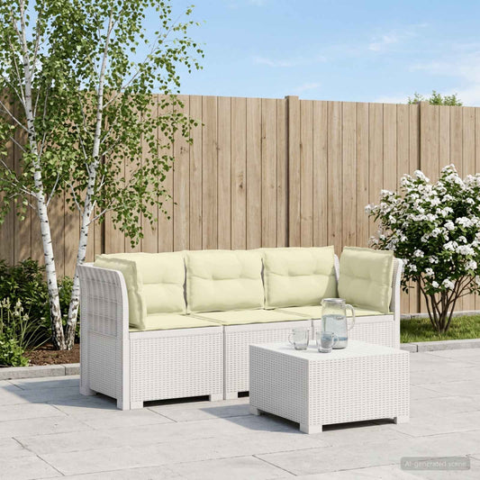 3-Seater Garden Sofa with Cushions Rattan Look PP White