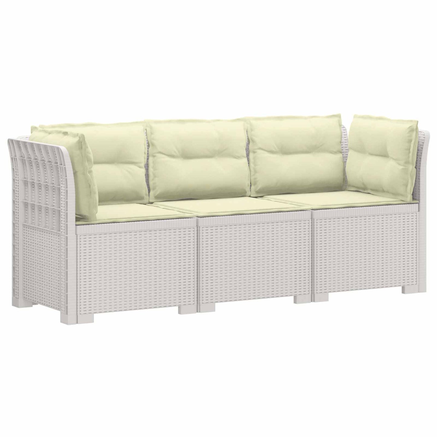 3-Seater Garden Sofa with Cushions Rattan Look PP White