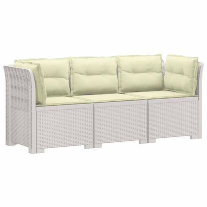 3-Seater Garden Sofa with Cushions Rattan Look PP White